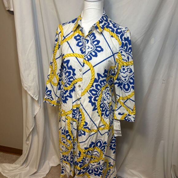 Everlily Chain Floral Pattern Linen Beach Hi Low Dress Belted Button Down NWT - Picture 7 of 8